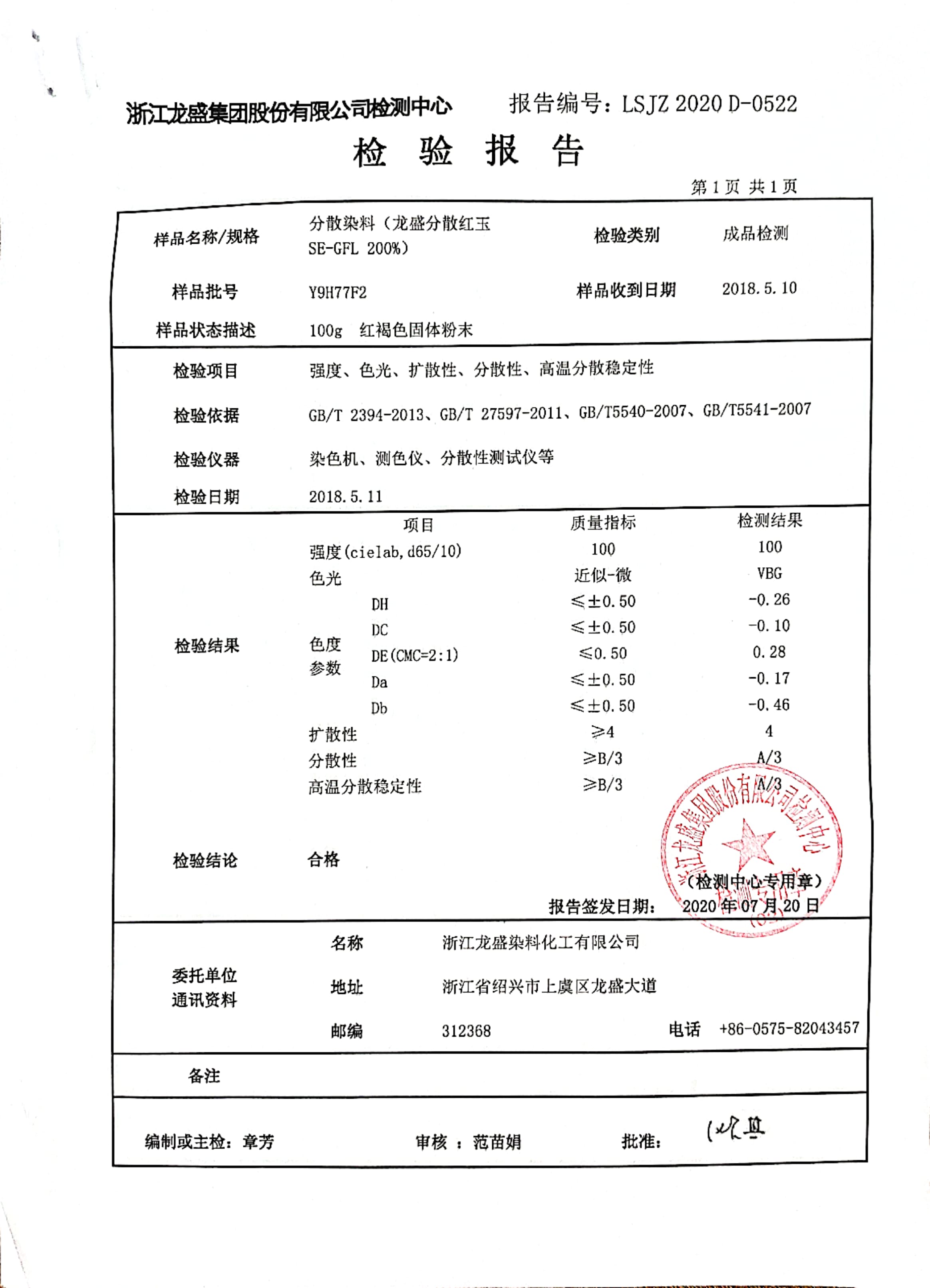 分散紅玉檢驗報告