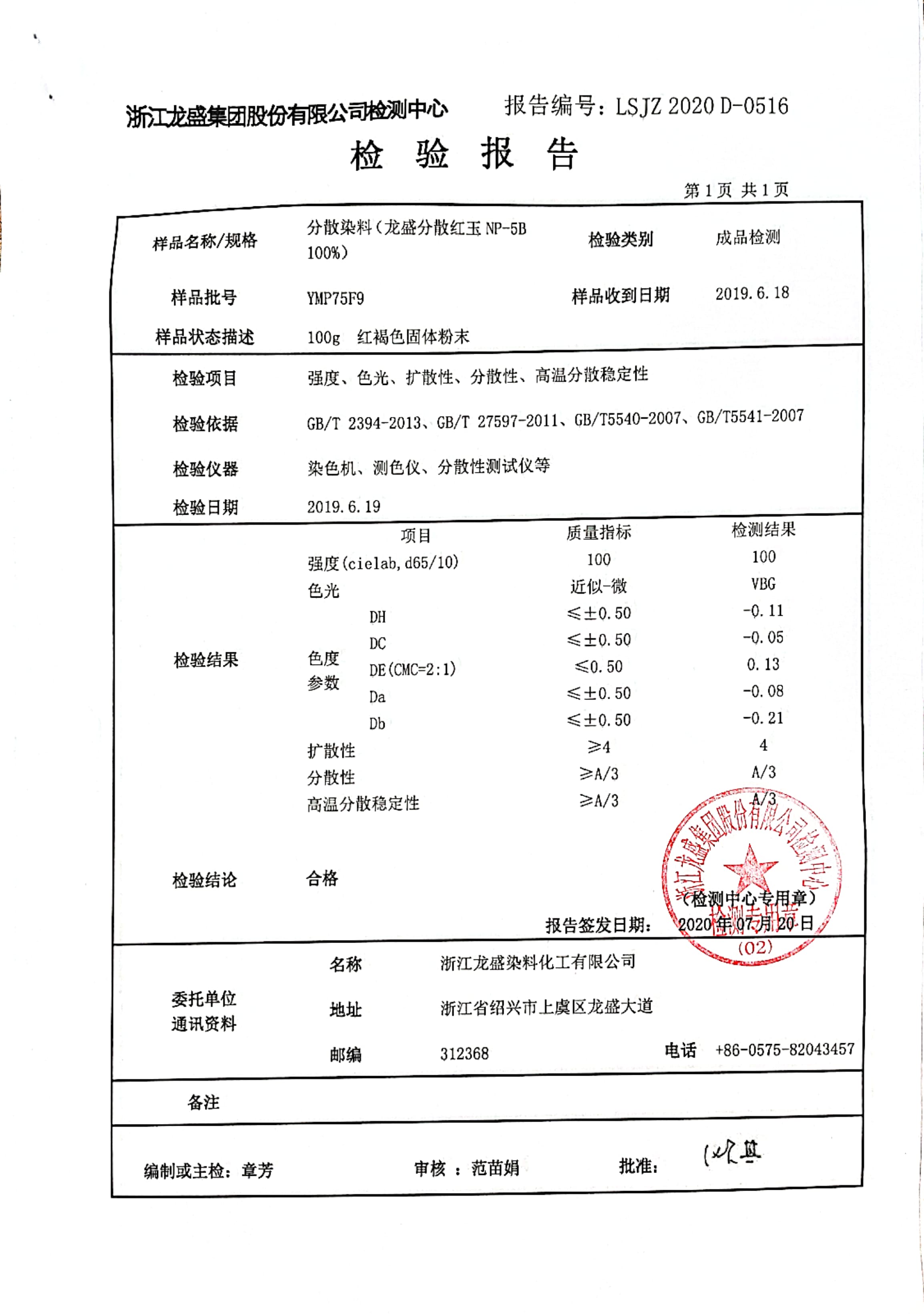 分散紅玉檢驗報告